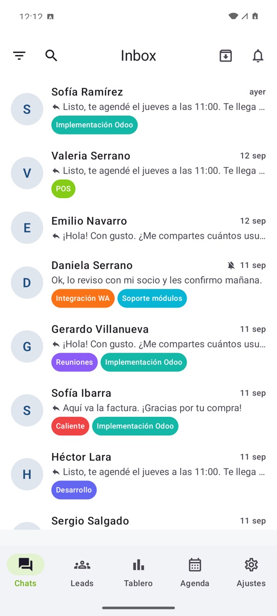 LeadBrain para Android: bandeja de conversaciones