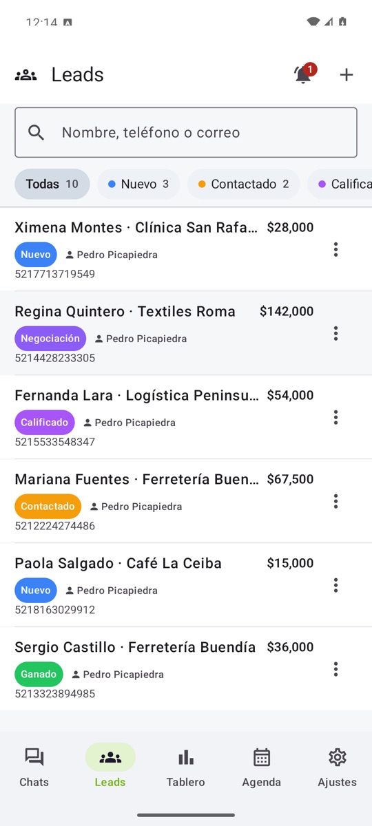 LeadBrain para Android: embudo de leads