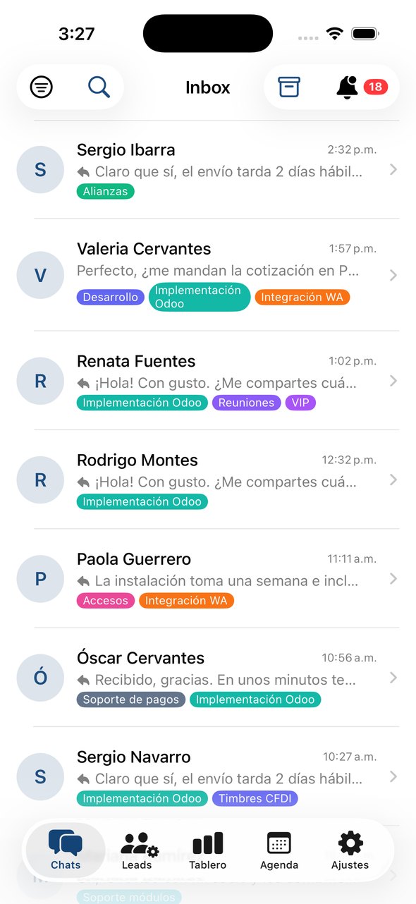 LeadBrain para iPhone: Bandeja con WhatsApp y Messenger