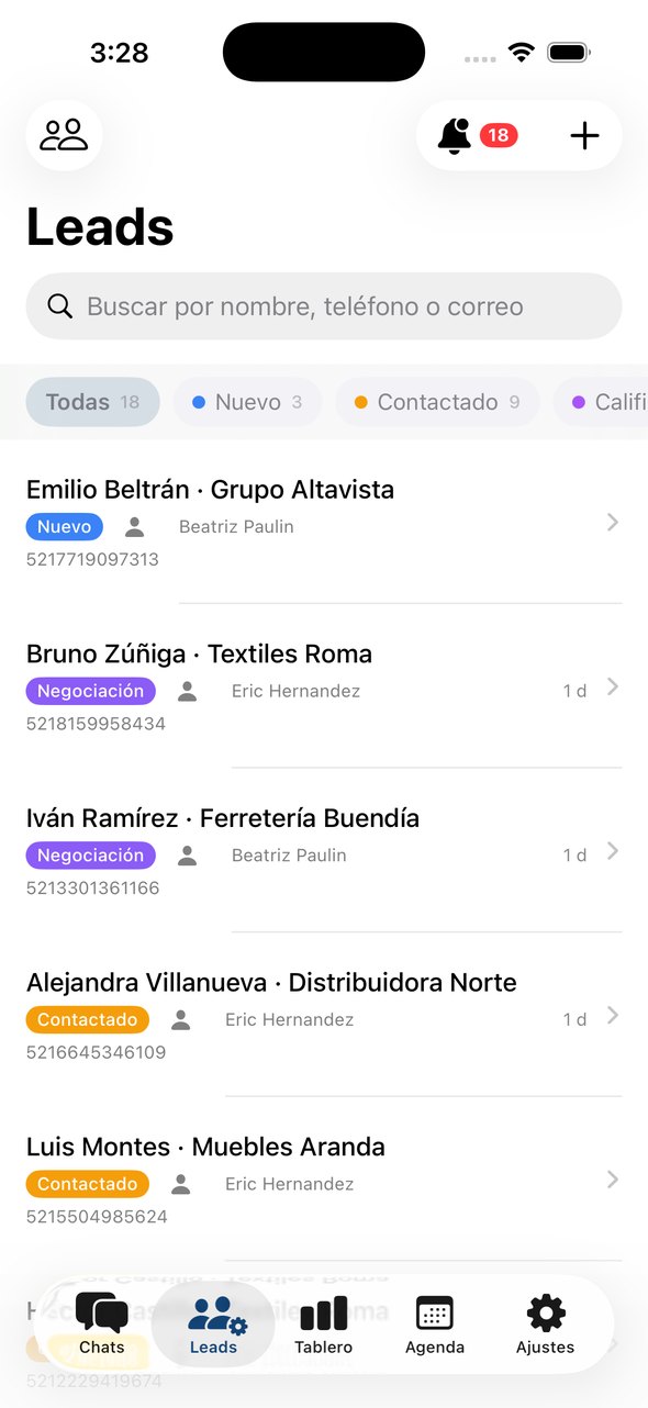 LeadBrain para iPhone: Pipeline de leads por etapa
