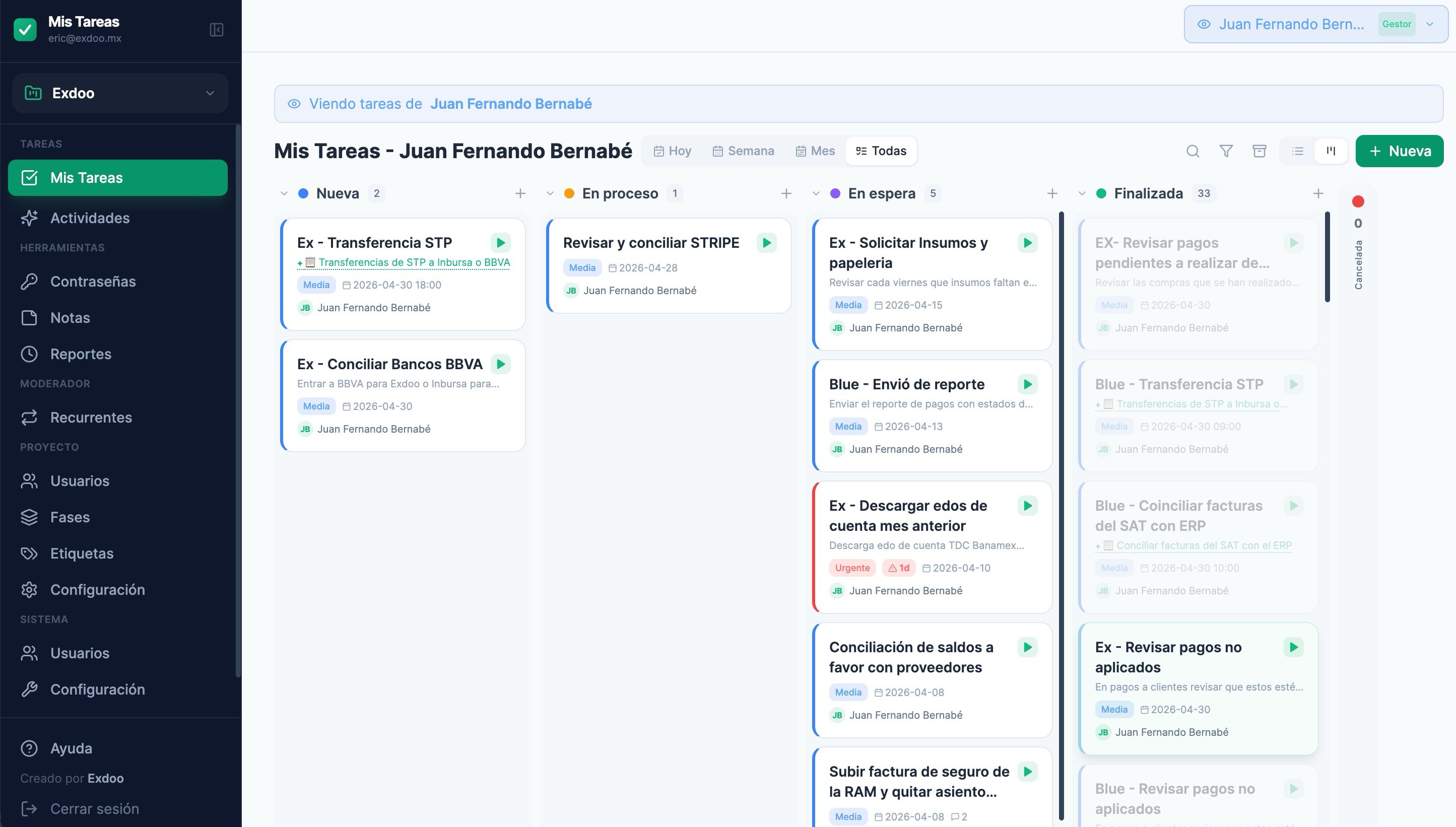 Vista Kanban de Mis Tareas