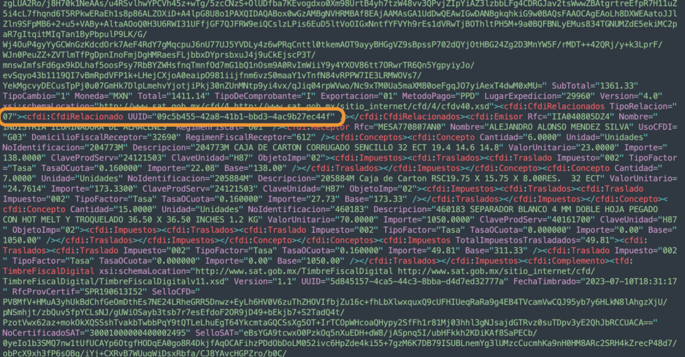 XML relacionado con el anticipo
