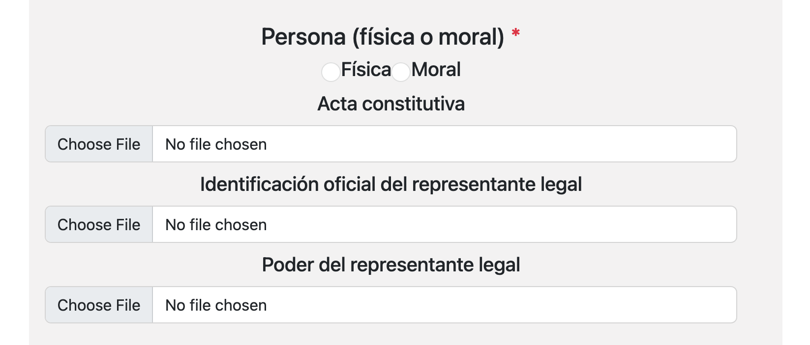 Selección de persona física o moral y documentos legales en el alta de proveedores de Odoo